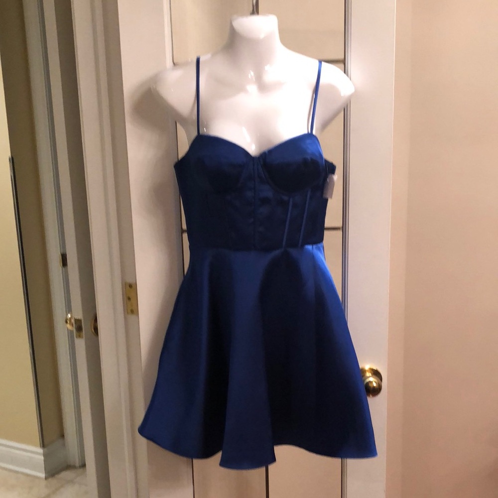 Royal Blue Satin Fit & Flare Mini Dress NWT